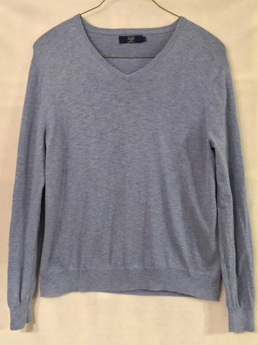 J. Crew heather blue slub 100% cotton v-neck long sleeve knit sweater